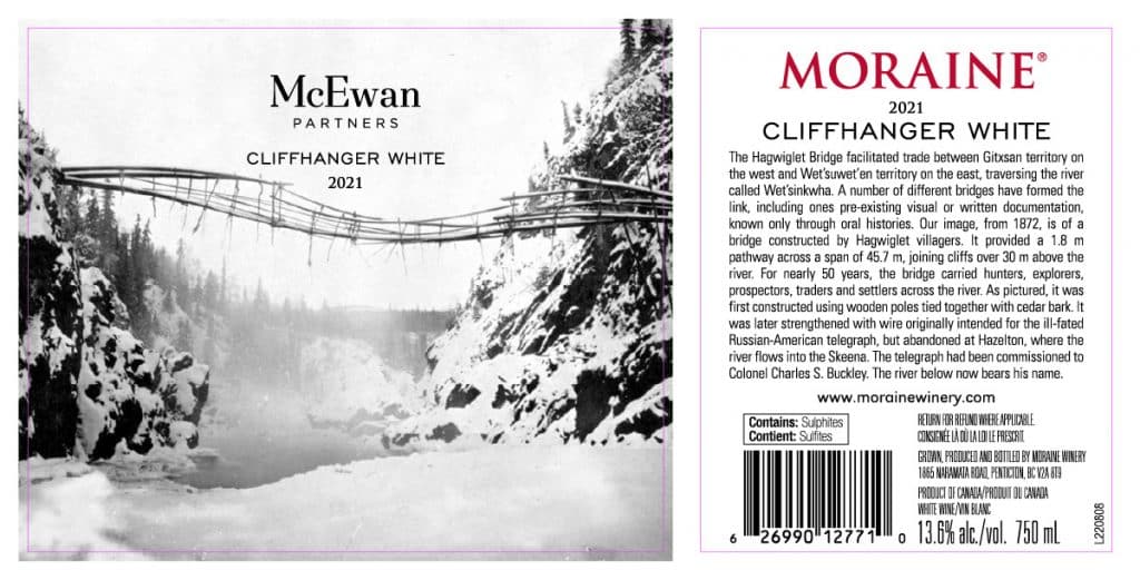 Moraine Cliffhanger White (2021) wine label